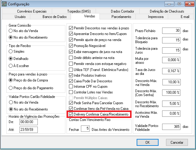Delivery Confirmar Caixa/Recebimento
