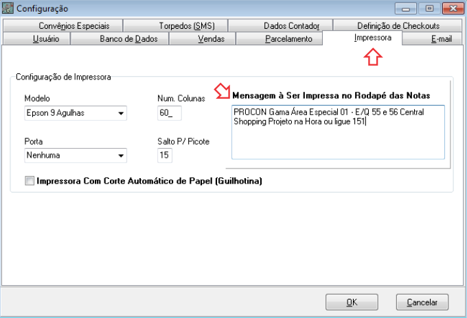 ConfiguraÃ§Ã£o - impressora - configurar mensagem